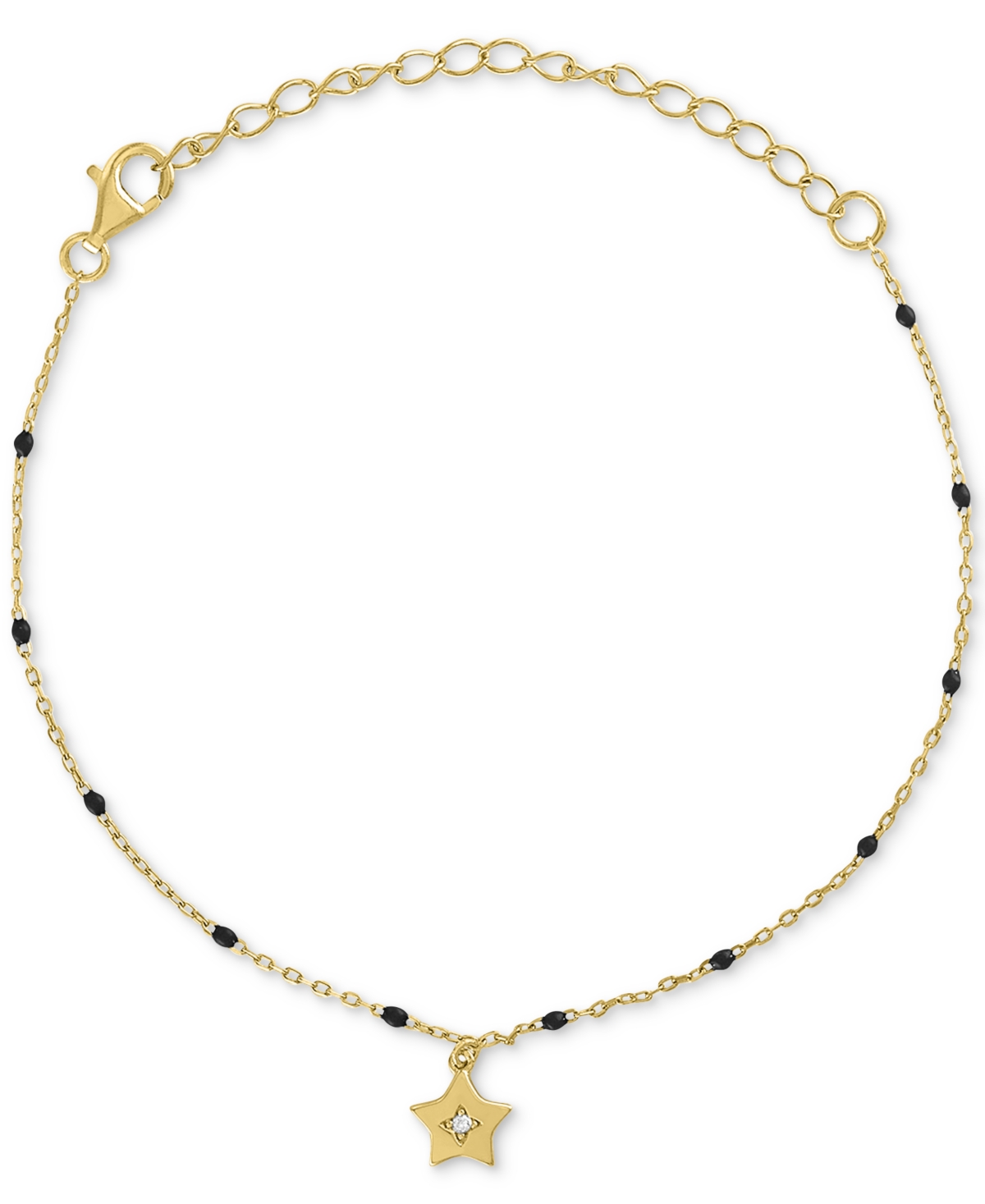 Diamond Accent & Enamel Bead Star Charm Bracelet in Sterling Silver or 14k Gold-Plated Sterling Silver - Gold-Plated Sterling Silver