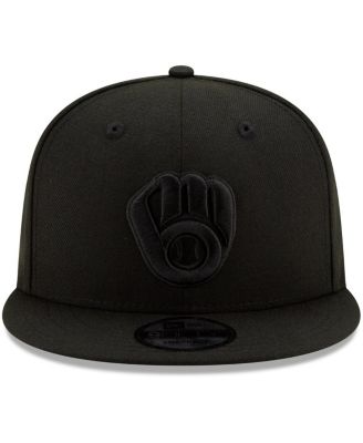Men's Milwaukee Brewers Black on Black 9FIFTY Snapback Adjustable Hat - Black