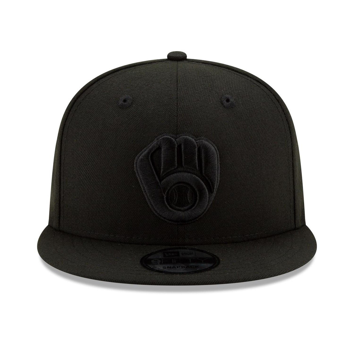 Men's Milwaukee Brewers Black on Black 9FIFTY Snapback Adjustable Hat - Black