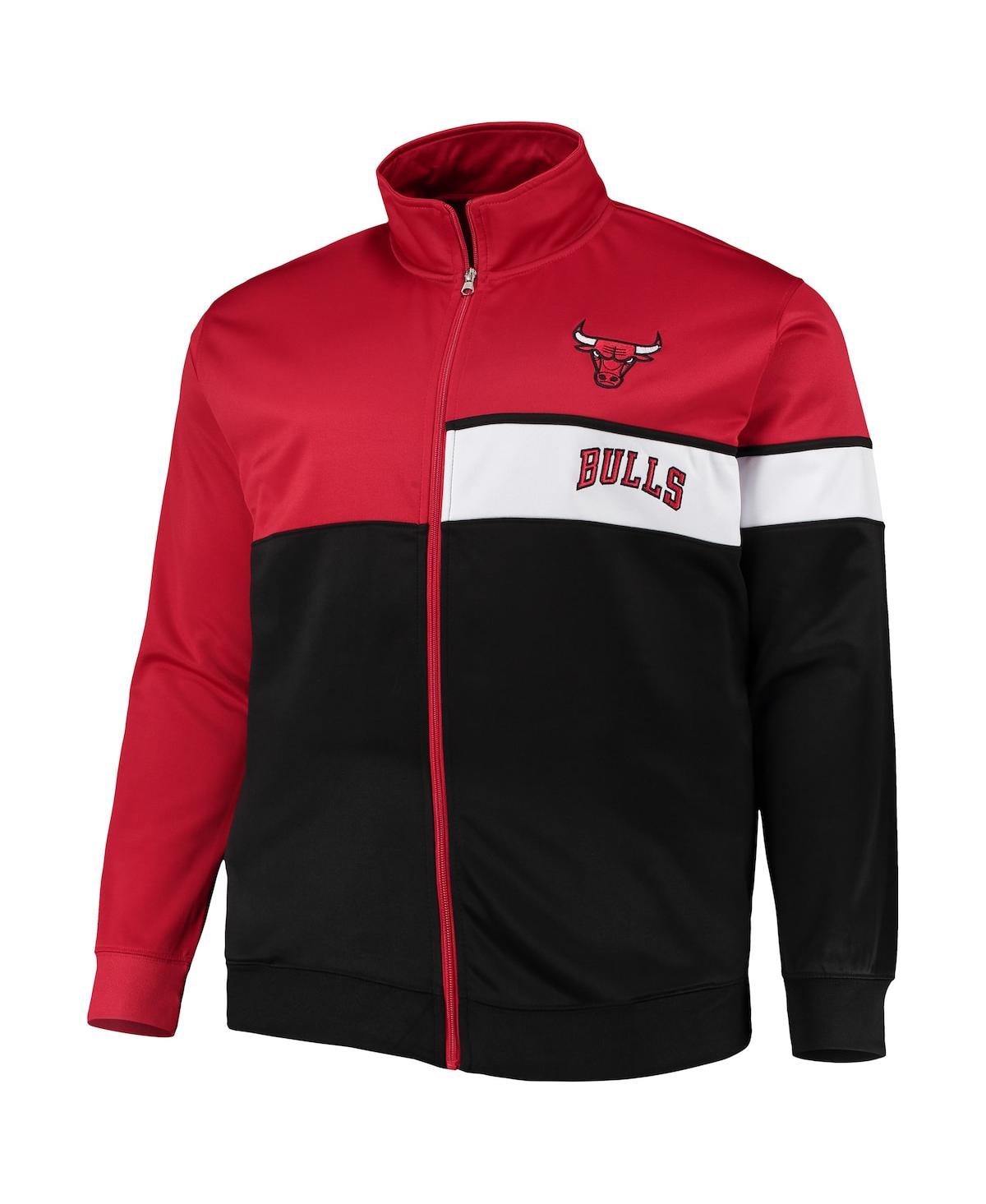 Shop Profile Men's Red, Black Chicago Bulls Big And Tall Pieced Body Full-zip Track Jacket In Red,black