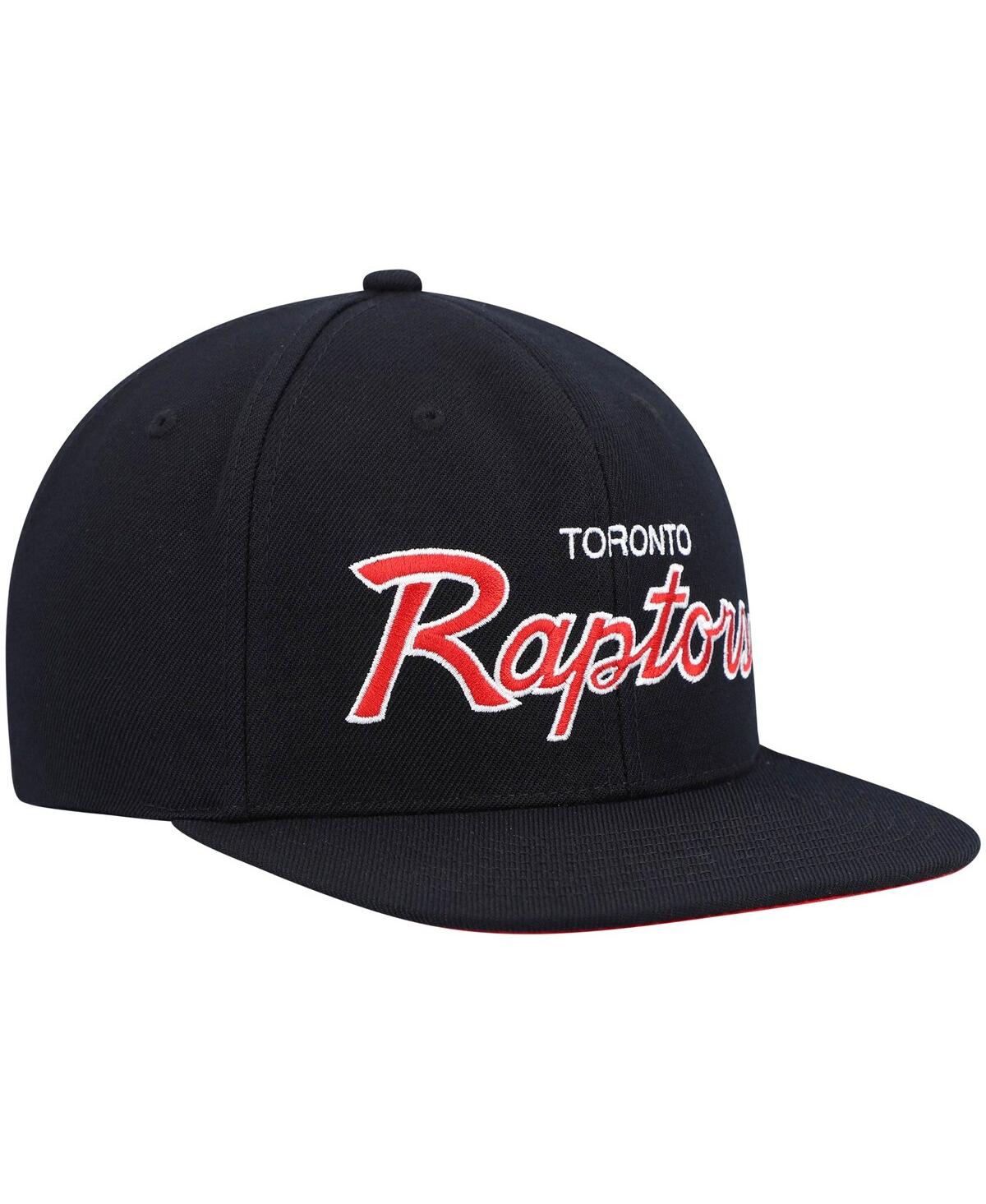 Mitchell & Ness Men's  Black Toronto Raptors Hardwood Classics Script 2.0 Snapback Hat In Black