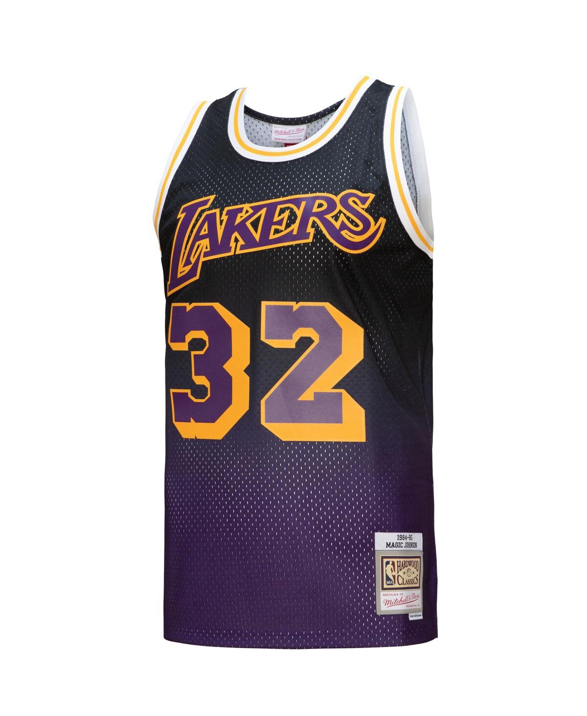 Men's Mitchell & Ness Magic Johnsonand Black Los Angeles Lakers 1984/85 Hardwood Classics Fadeaway Swingman Player Jersey - Purple, Black