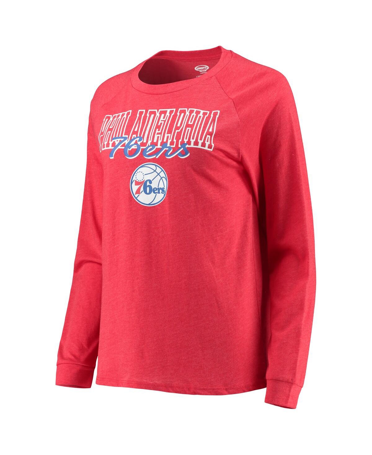 Shop Concepts Sport Women's  Heathered Royal, Heathered Red Philadelphia 76ers Raglan Long Sleeve T-shirt  In Heathered Royal,heathered Red