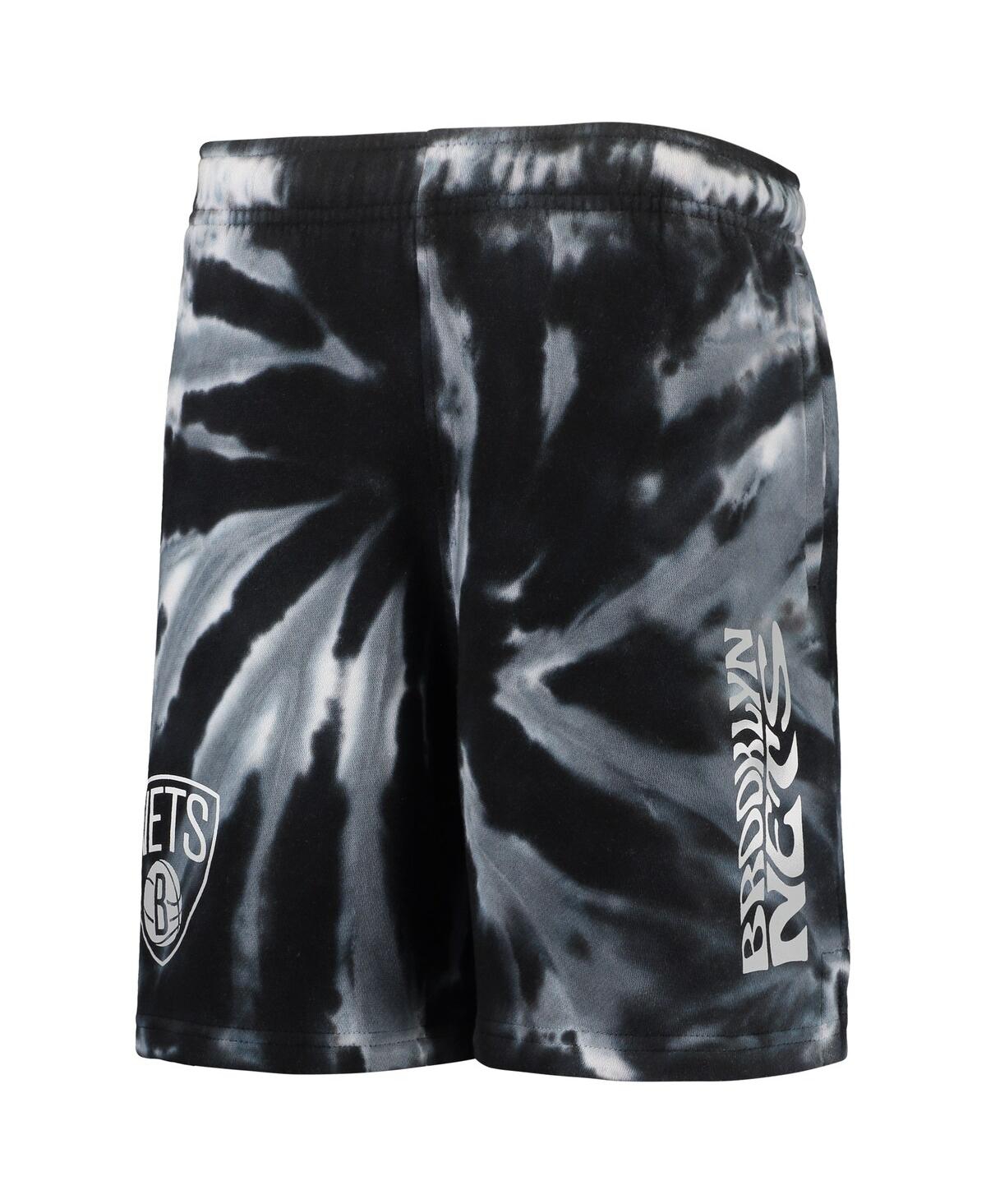 Outerstuff Big Boys Black Brooklyn Nets Santa Monica Tie-dye Shorts In Black