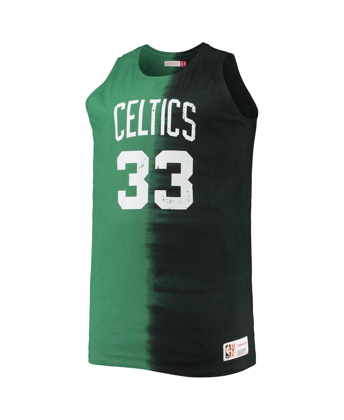 Mitchell & Ness Larry Bird Black/kelly Green Boston Celtics Big & Tall Profile Tie-dye Player Tank T In Black,kelly Green