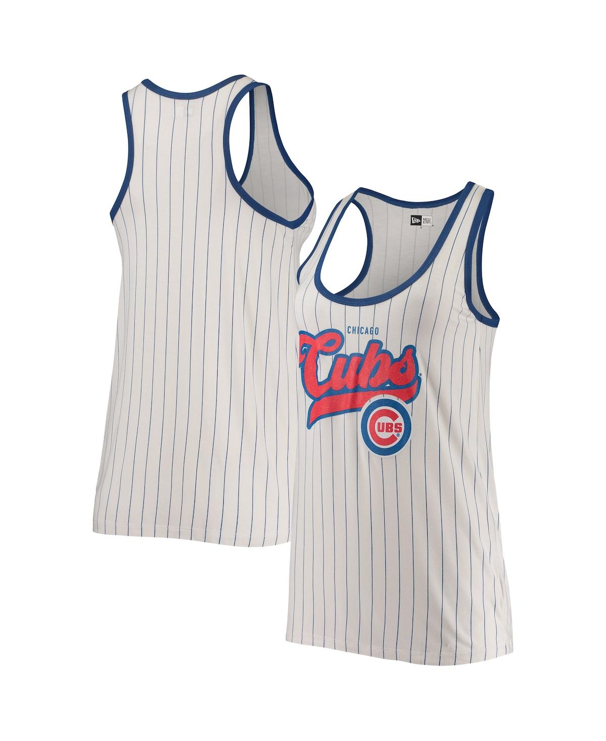 NEW ERA WOMEN'S NEW ERA WHITE AND ROYAL CHICAGO CUBS PINSTRIPE SCOOP NECK TANK TOP