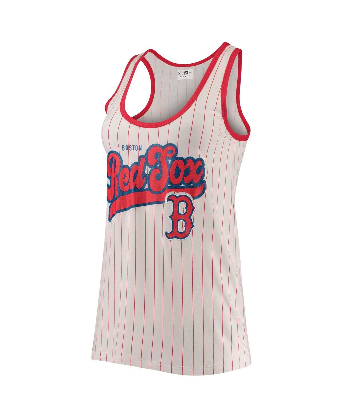 Shop New Era Women's  White And Red Boston Red Sox Pinstripe Scoop Neck Tank Top In White,red