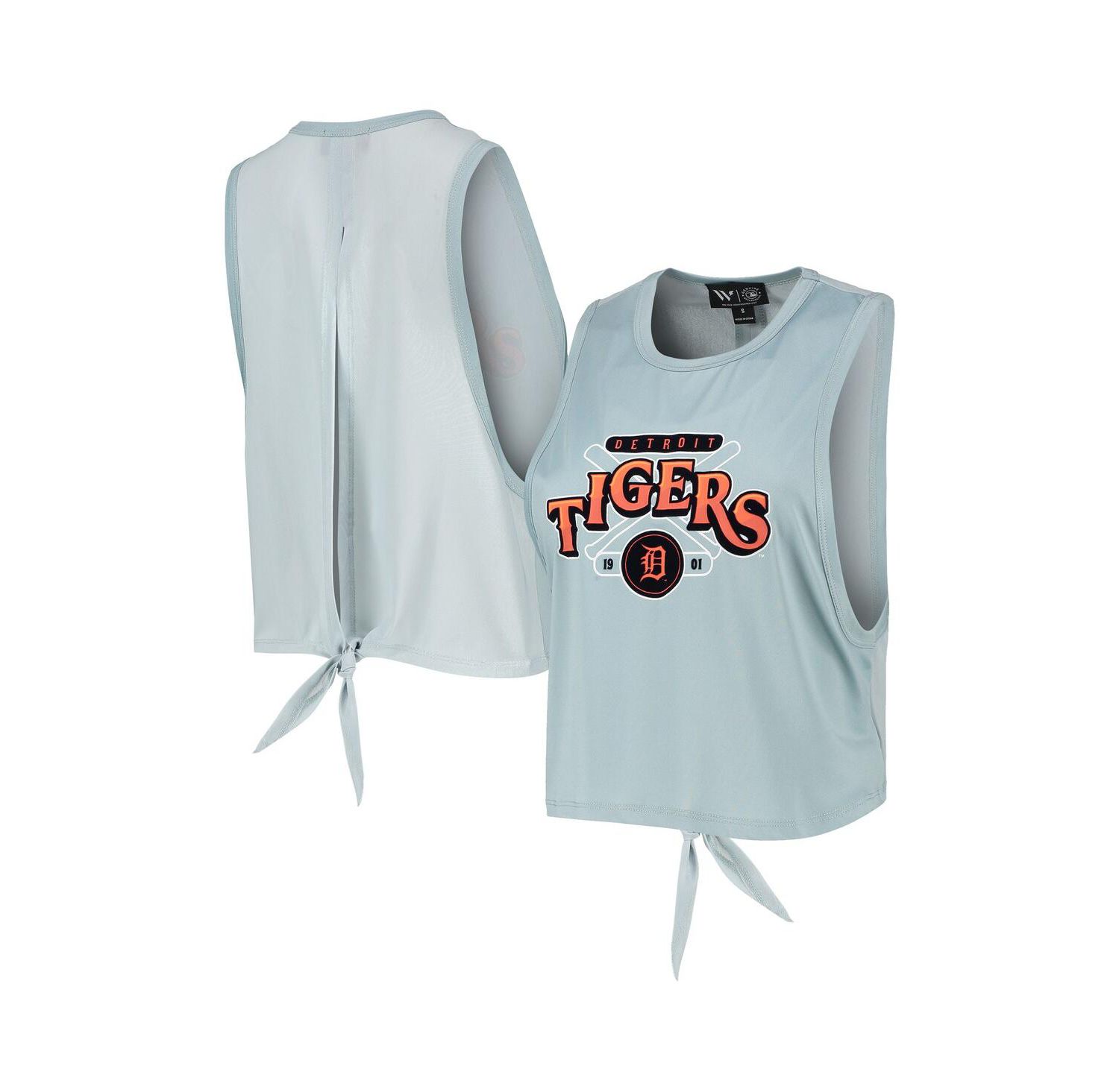 Women's Light Blue Detroit Tigers Open Back Twist-Tie Tank Top
