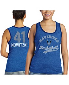 Women's Threads Dirk Nowitzki Royal Dallas Mavericks Name and Number Tri-Blend Tank Top