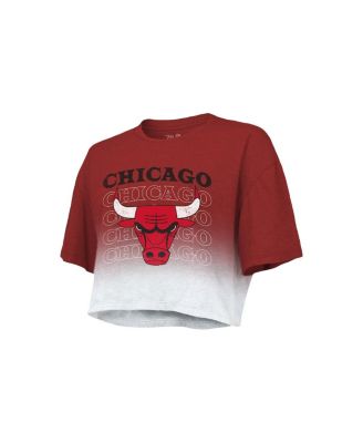 Women's Threads Red and White Chicago Bulls Repeat Dip-Dye Cropped T-shirt