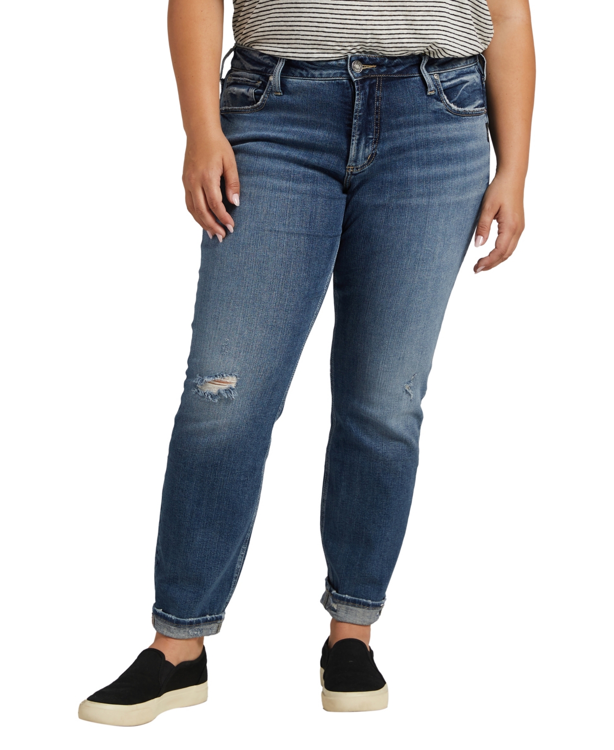 Silver Jeans Co. Plus Size Boyfriend Mid Rise Slim Leg Jeans In Indigo