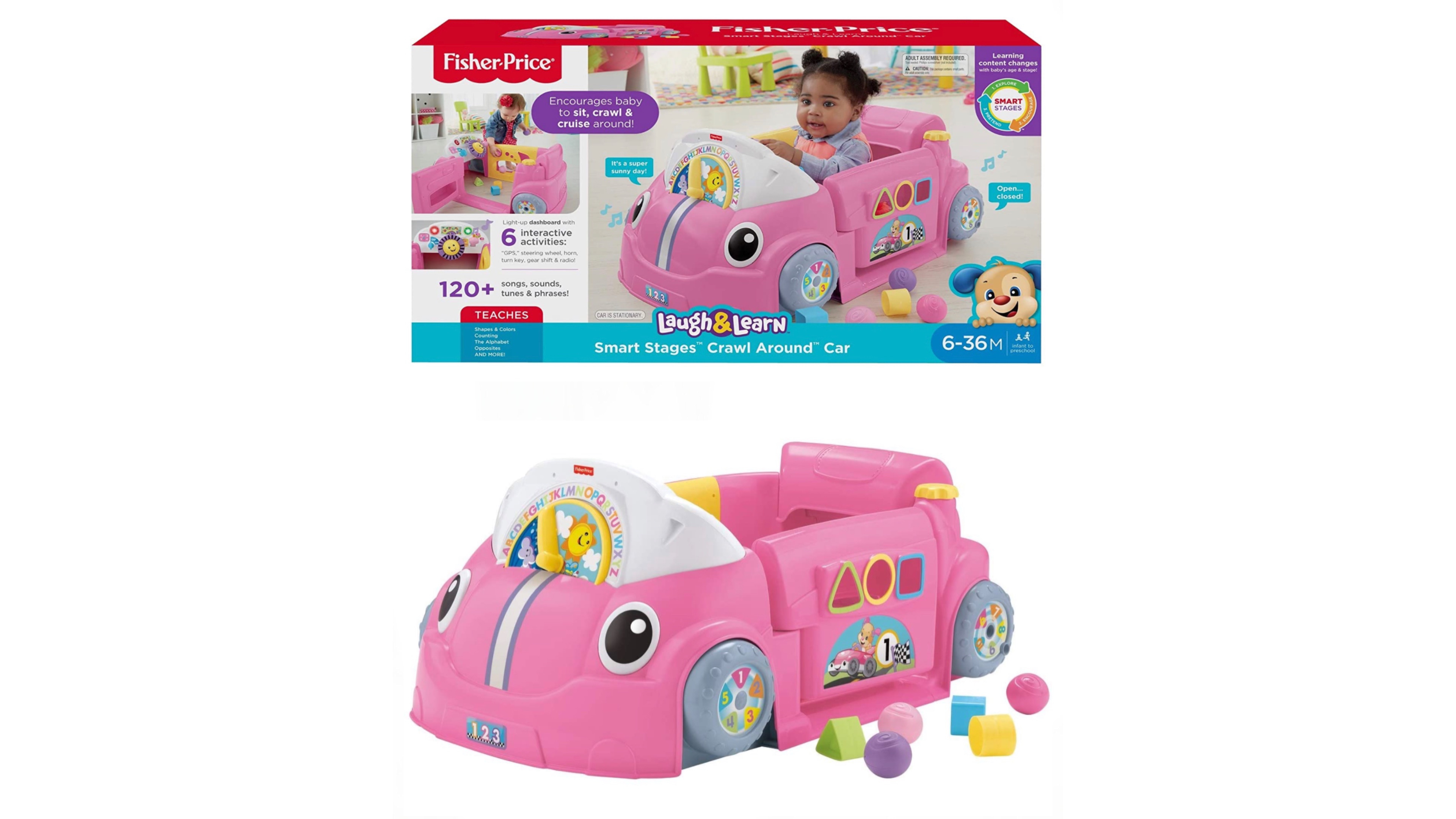 Fisher Price Pink Crawl and Go Car for Learning to Walk Independently Baby's
