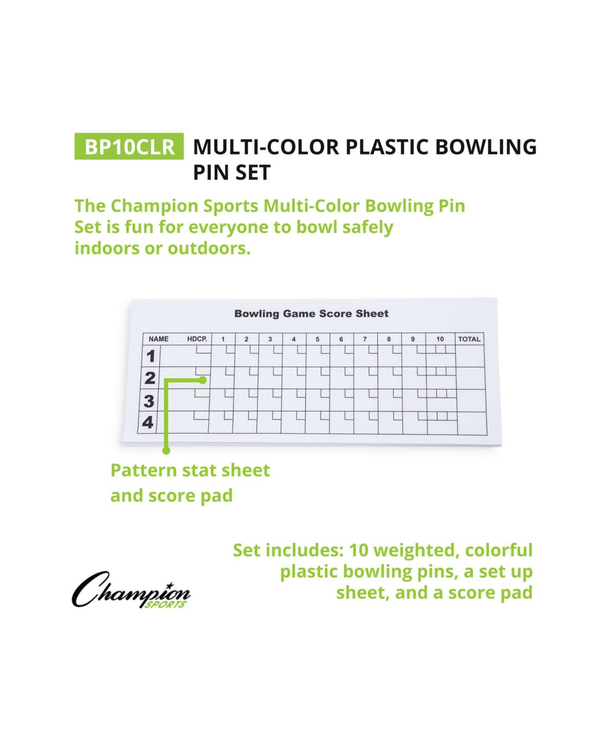 Shop Champion Sports Bowling Pin Set, 12 Piece In Royal,green,orange,red,yellow