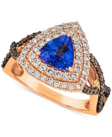 Blueberry Tanzanite (1 ct. t.w.) & Diamond (3/4 ct. t.w.) Trillion Double Halo Ring in 14k Rose Gold