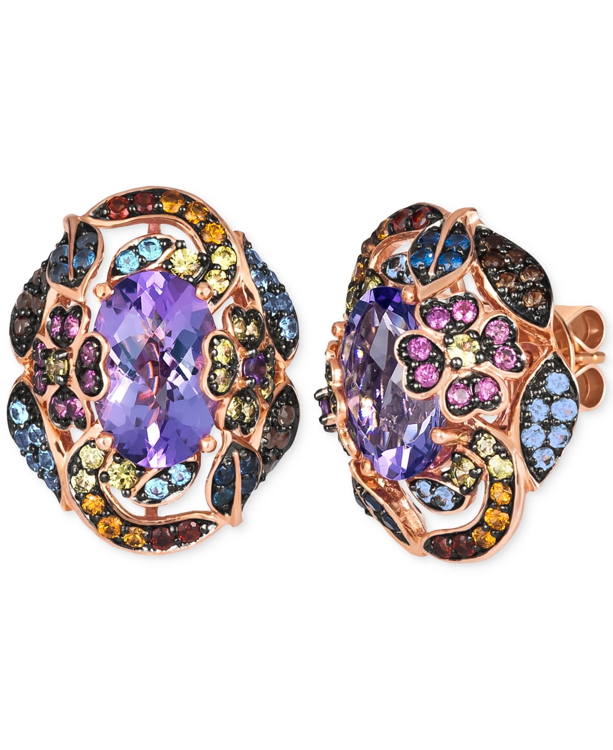 Le Vian Multi-gemstone Floral Cluster Statement Stud Earrings (7-3/4 Ct. T.w.) In 14k Rose Gold In Amethyst
