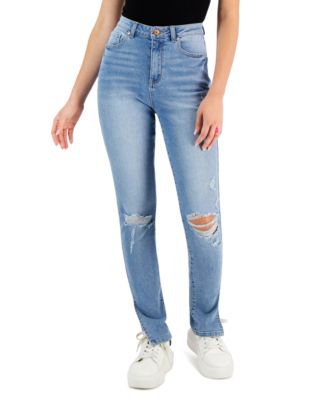 Gemma Rae - Juniors' Ripped Side-Slit Skinny Jeans