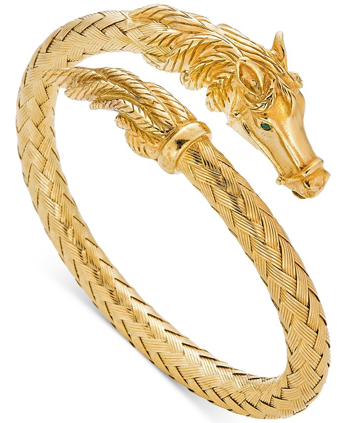 Italian Gold - Woven Horse Bangle Bracelet in 14k Gold Vermeil