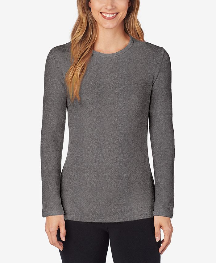 Cuddl Duds Women's Stretch Fleece long sleeve crew top (navy, X-Small) at   Women's Clothing store