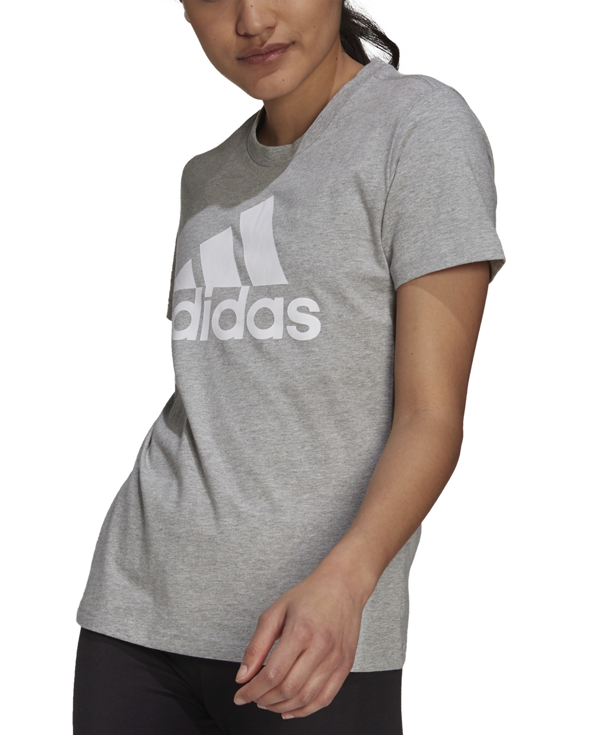 Adidas Originals Womens Crew Neck Short Sleeve Active T-shirt In Medium Grey Heather,white