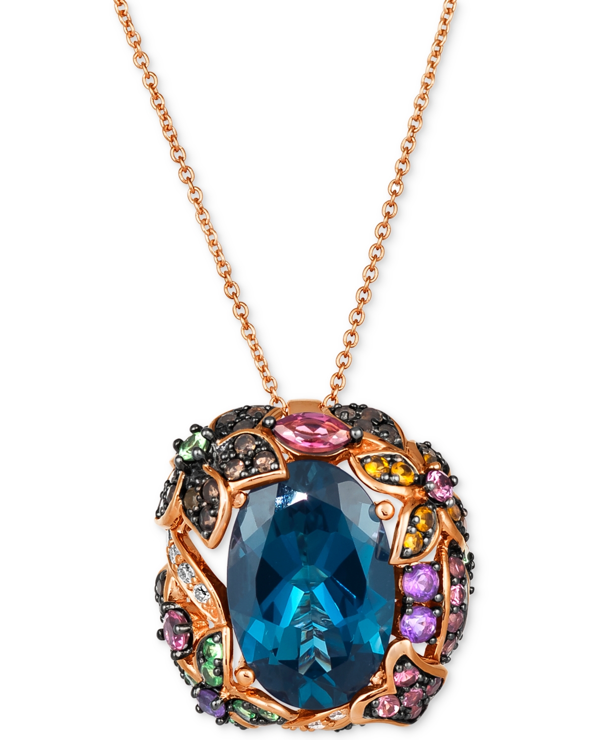Le Vian Multi-gemstone (7 Ct. T.w.) & Nude Diamond (1/10 Ct. T.w.) Floral 20" Adjustable Pendant Necklace In In Blue Topaz