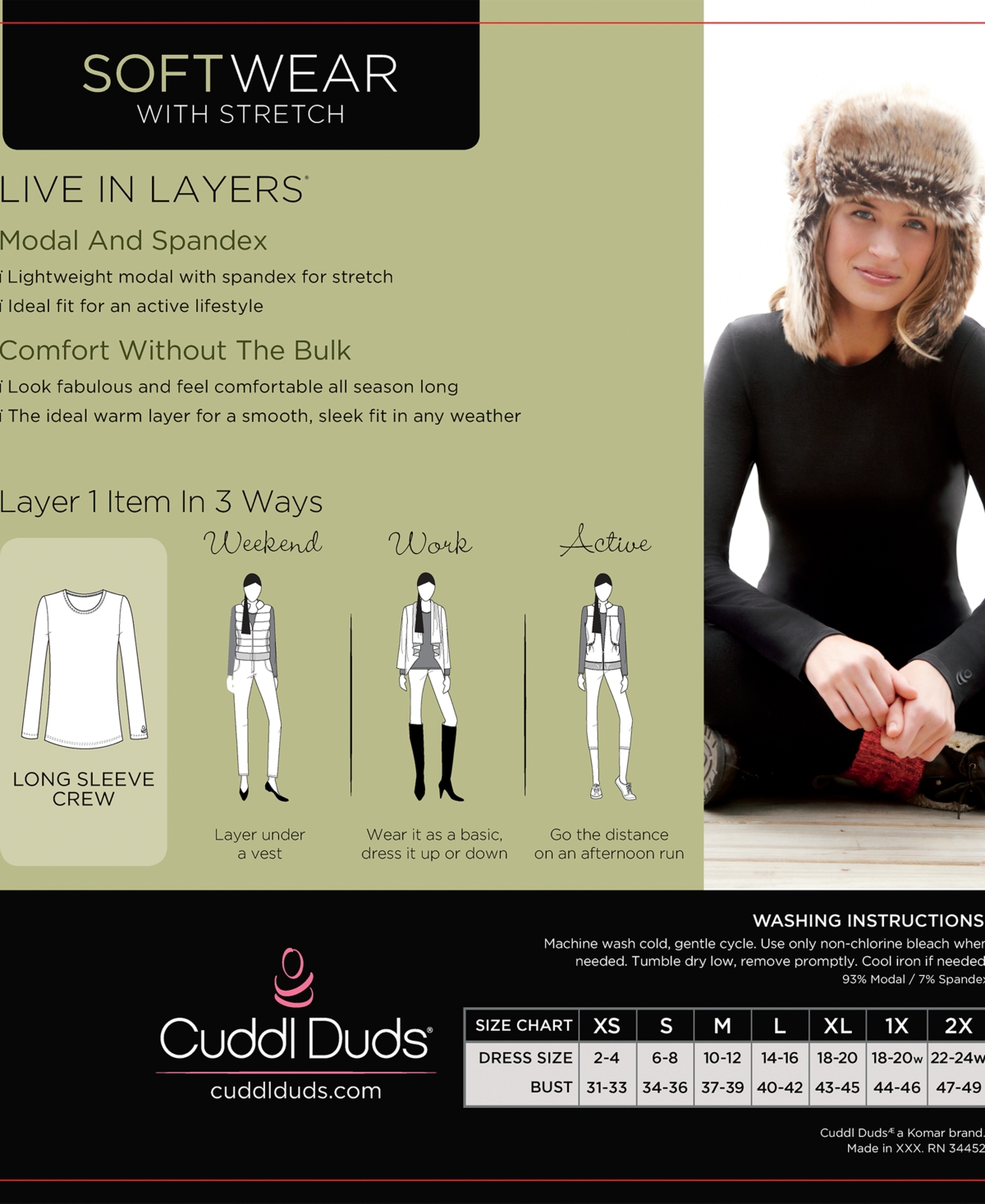 Shop Cuddl Duds Softwear With Stretch Long-sleeve Layering Top In Tonal Buffalo