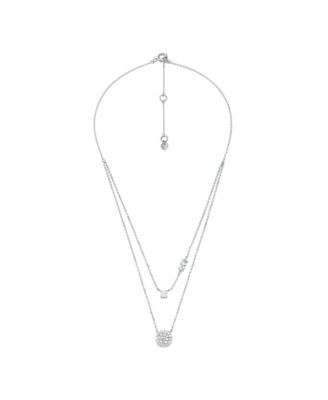Sterling Silver Double Layered Pave Disk Necklace