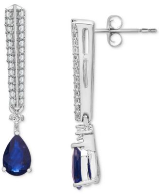 Macy's - Lab-grown Sapphire (1 ct. t.w.) & Diamond Accent Drop Earrings in Sterling Silver