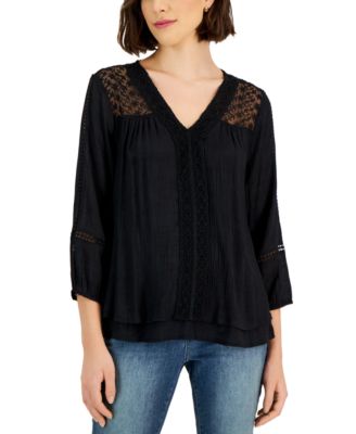 Macy's black lace top online