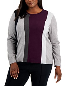 Plus Size Colorblock-Stripe Crewneck Sweater