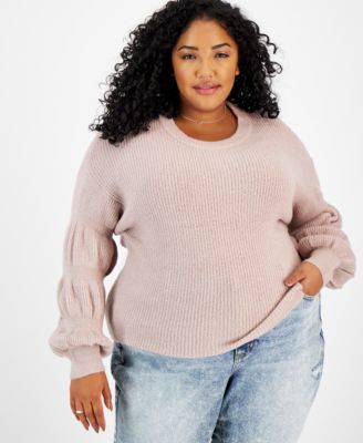 And Now This - Trendy Plus Size Puff-Sleeve-Detail Sweater