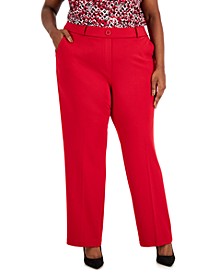 Plus Size Faux-Fly Pull-On Wide-Leg Pants