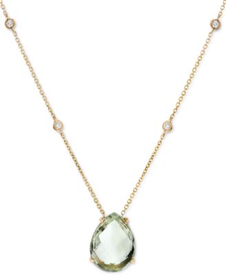 Macy's - Green Quartz (8 ct. t.w.) & Diamond (1/10 ct. t.w.) 16" Pendant Necklace in 14k Gold