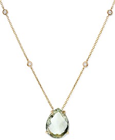 Green Amethyst (8 ct. t.w.) & Diamond (1/10 ct. t.w.) 16" Pendant Necklace in 14k Gold