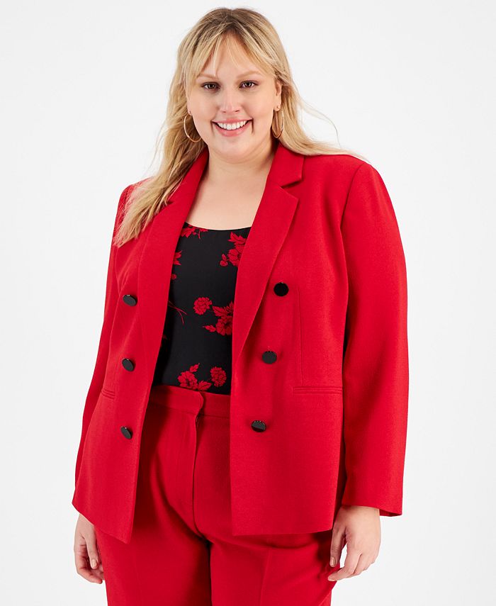 Bar III Plus Size Textured Crepe Faux Double-Breasted Blazer, Created ...