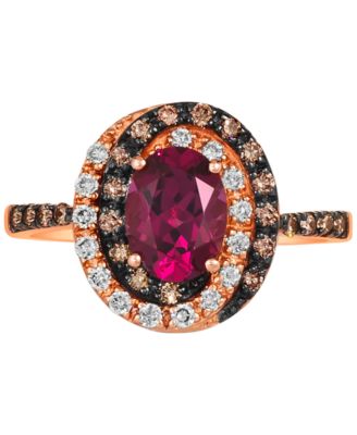 Raspberry Rhodolite (1-3/8 ct. t.w.) & Diamond (3/8 ct. t.w.) Halo Ring in 14k Rose Gold