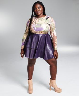 Bar III GooGoo Atkins Trendy Plus Size Zip Back Ruffled Hem Skater