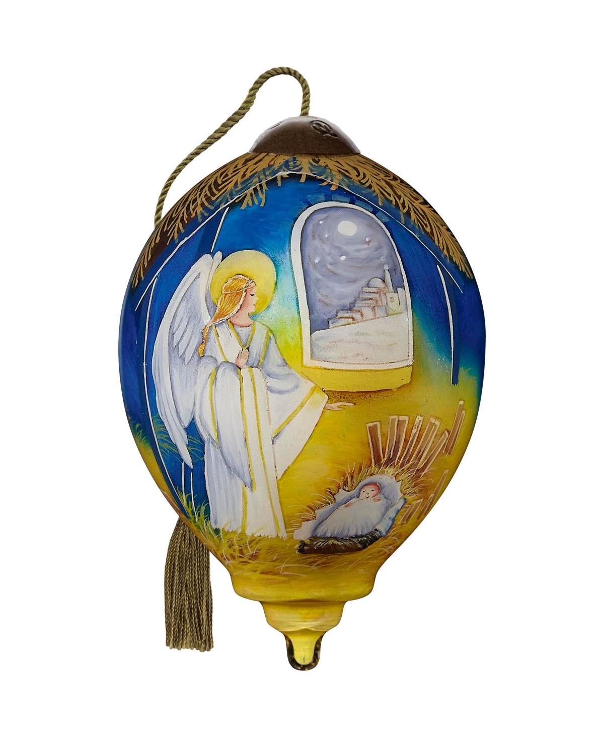 Precious Moments Ne'qwa Art 7221108 Away In A Manger Hand-painted Blown Glass Ornament In Multicolor