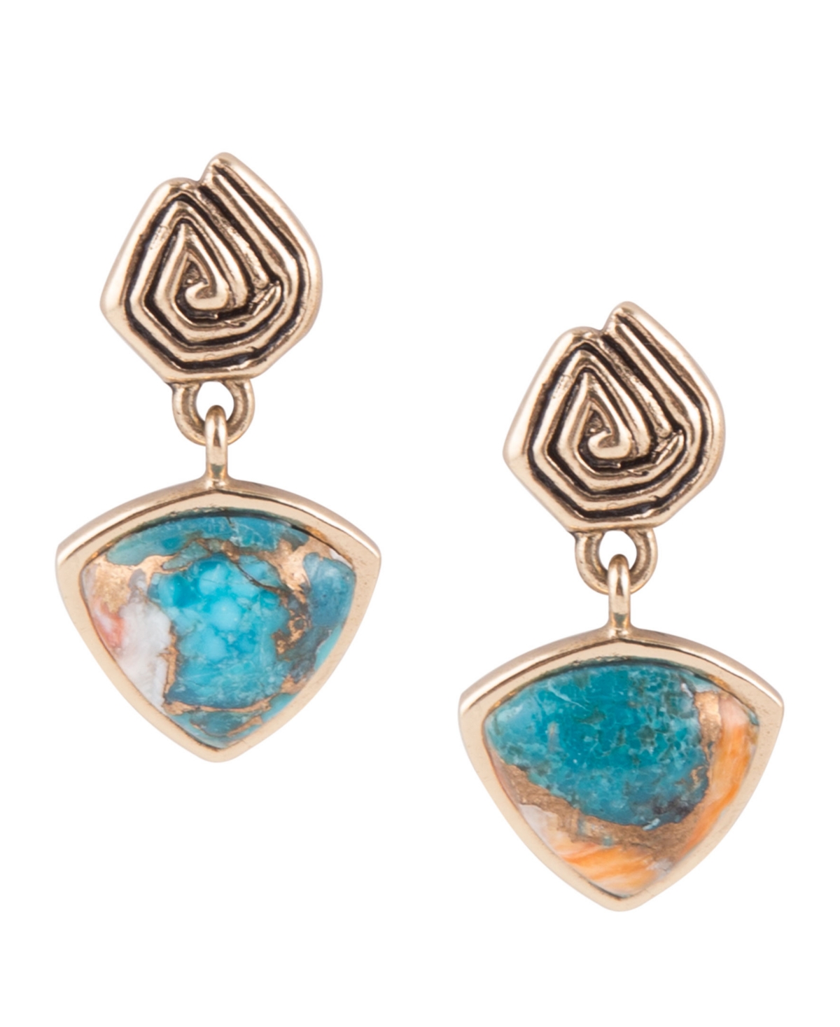Barse Out West Bronze And Genuine Turquoise Spiny Oyster Matrix Earrings In Turquoise And Spiny Oyster Matrix Stone