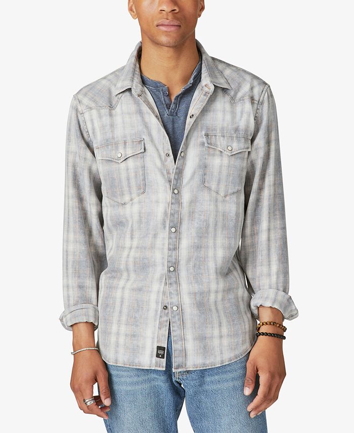  Lucky Brand Men's Long Sleeve Solid Linen Western Shirt, Bright  White : Clothing, Shoes & Jewelry