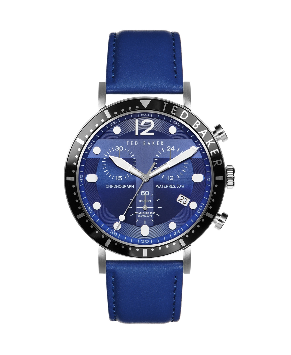 Men's Marteni Chronograph Blue Leather Strap Watch 46mm - Blue