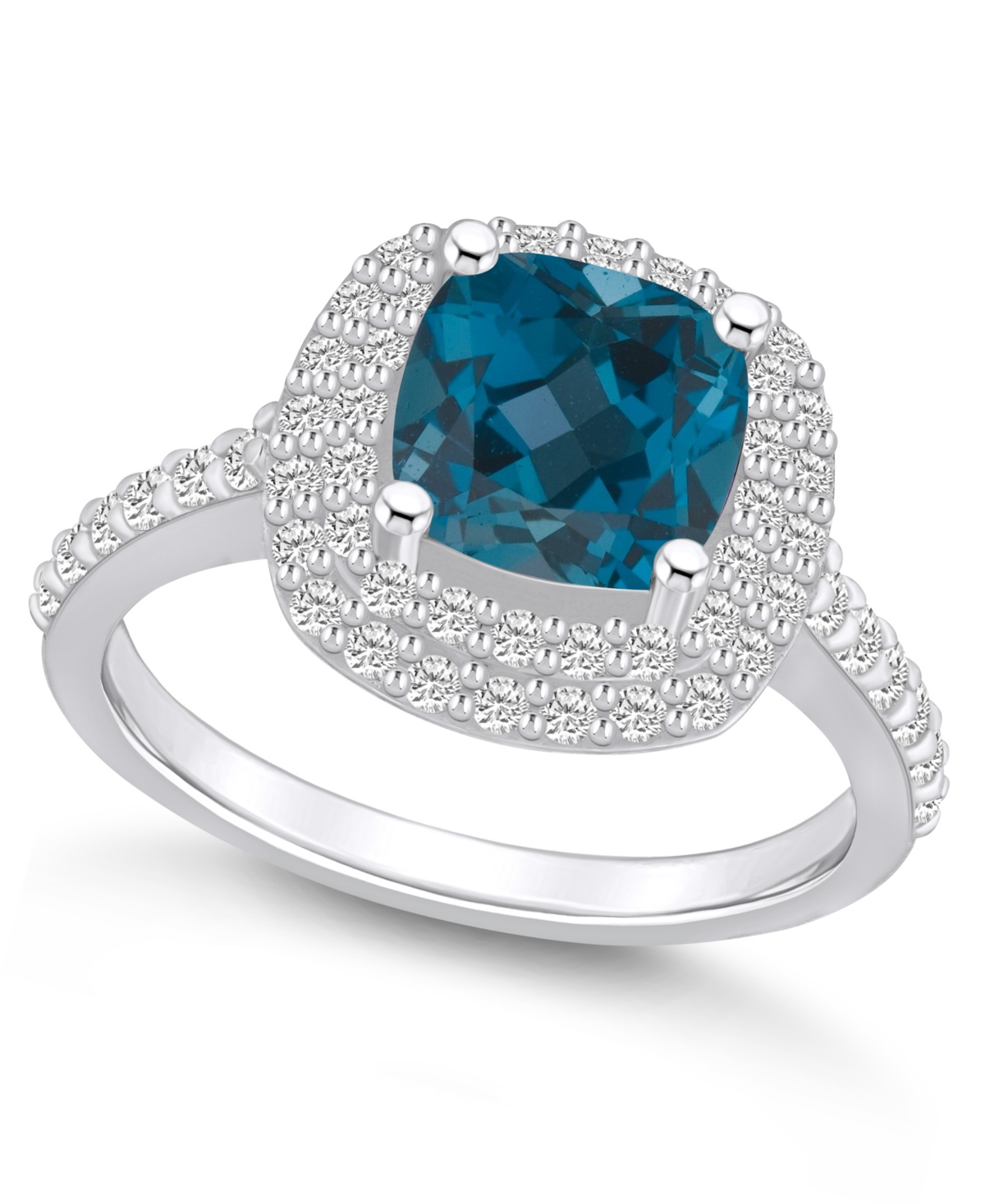 Macy's London Blue Topaz And Diamond Accent Halo Ring In 14k White Gold In Blue