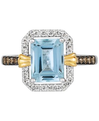 Sea Blue Aquamarine (2 ct. t.w.) & Diamond (3/8 ct. t.w.) Ring in 14k Two-Tone Gold