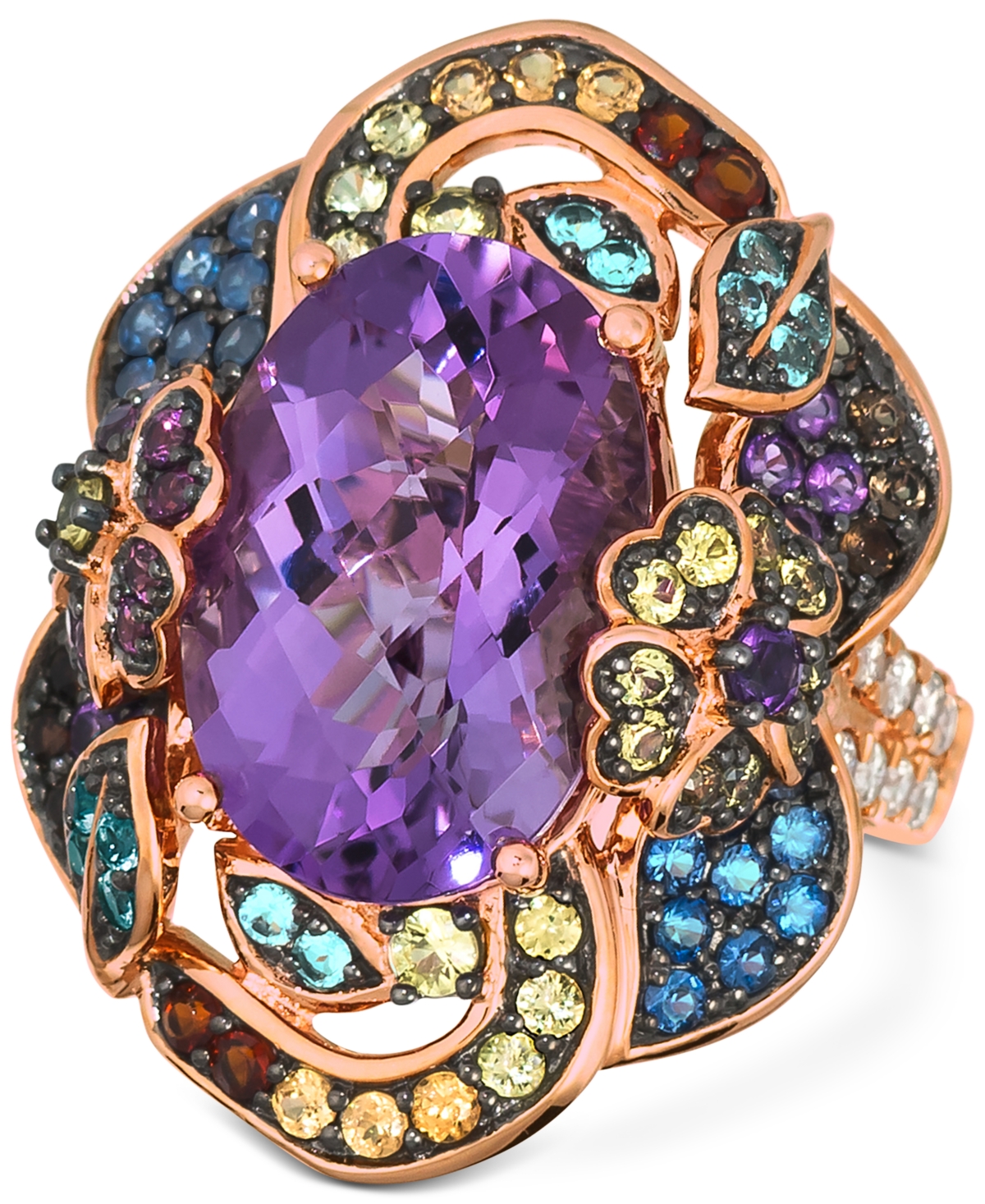 Crazy Collection Multi-Gemstone (7-7/8 ct. t.w.) & Nude Diamond (3/8 ct. t.w.) Statement Ring in 14k Rose Gold - Amethyst