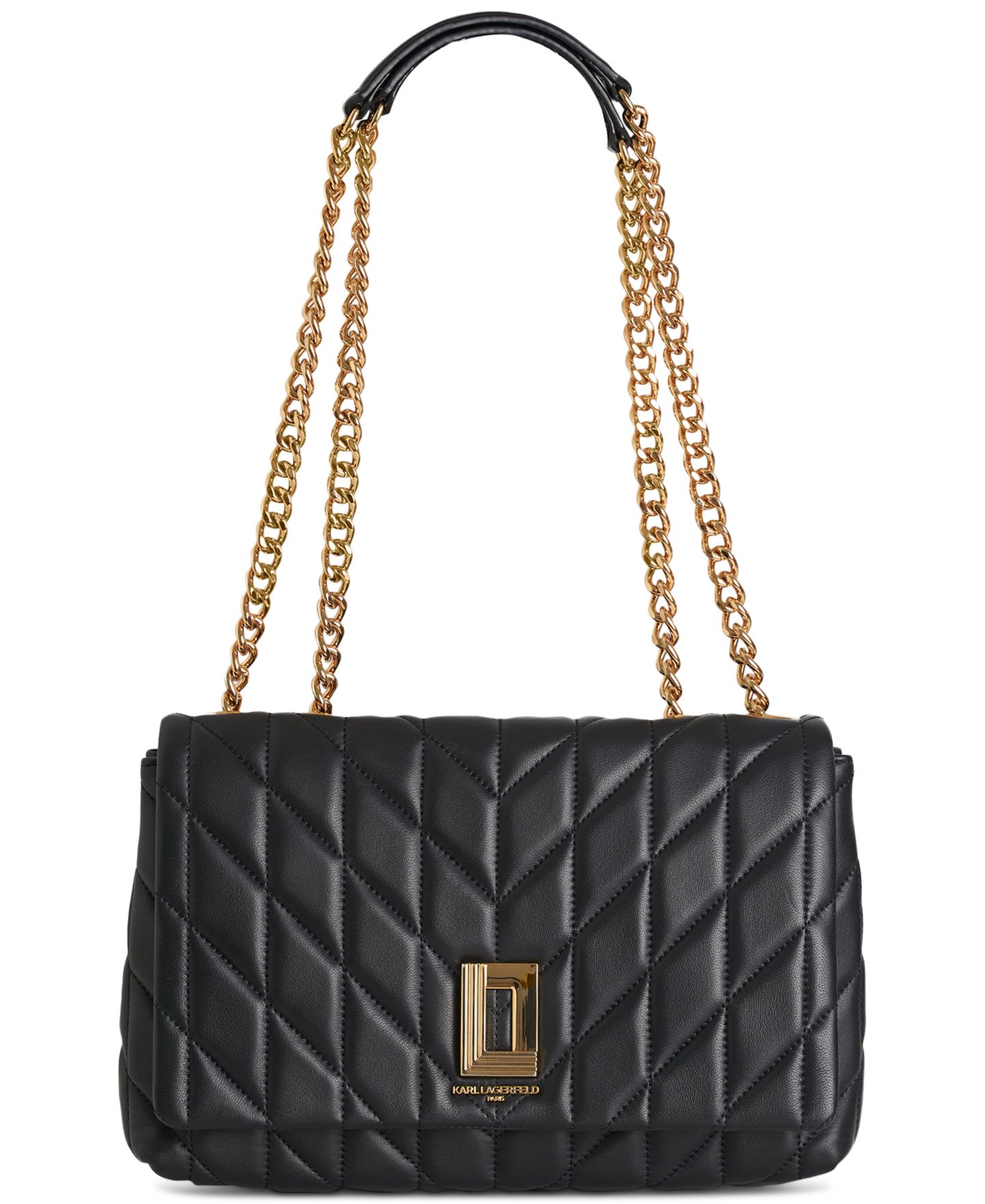 Женская сумка KARL LAGERFELD PARIS Lafayette Medium Leather Shoulder Handbag, цвет: Чёрный / Золотой — фото 1