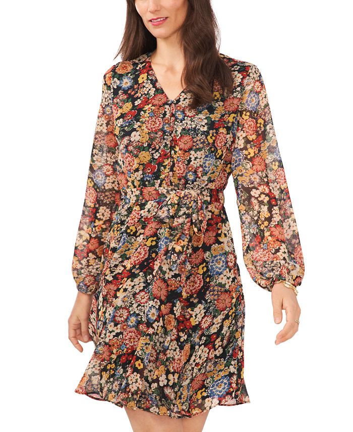 MSK Petite Floral-Print Button-Front Dress - Macy's