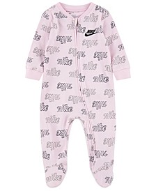 Baby Girls Script Print Footed Coverall