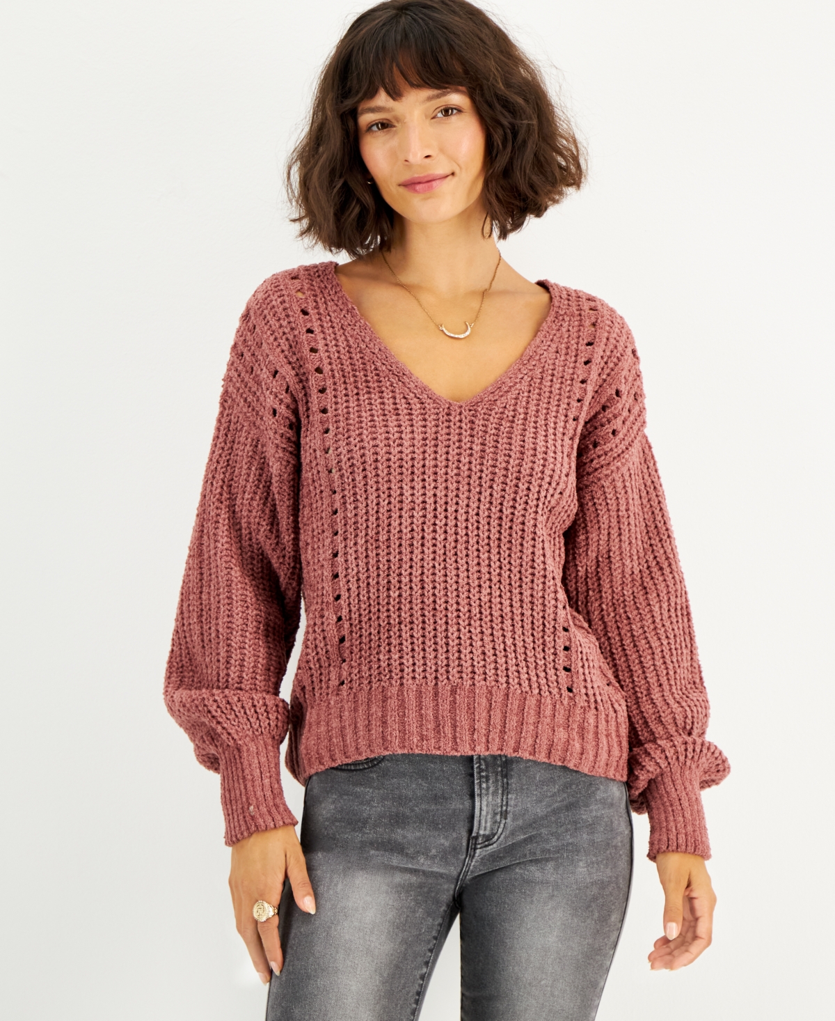 Crave Fame Juniors Chenille Pointelle Sweater Smart Closet