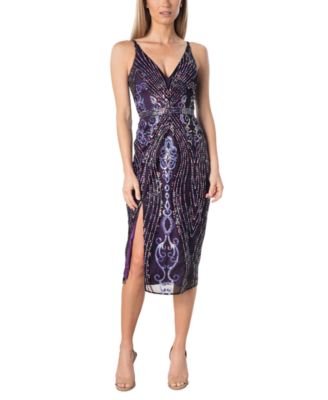 Dress the Population - Women's Felicity Sequined Side-Slit Dress