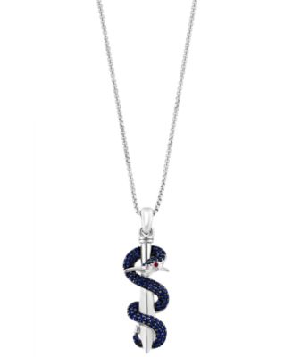 EFFY&reg; Men's Sapphire (5/8 ct. t.w.) & Ruby Accent Snake & Sword 22" Pendant Necklace in Sterling Silver