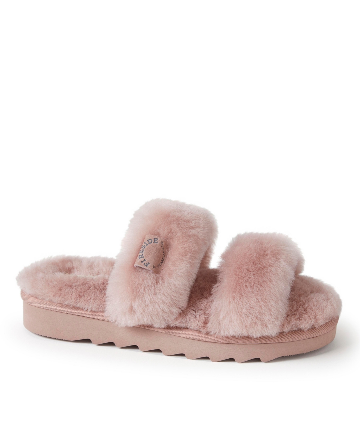 Dearfoams Women's Benalla Genuine Shearling Double Band Fuzzy Slide Slipper